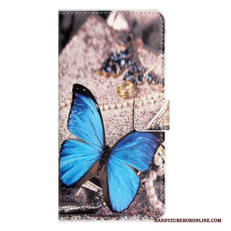Custodia A Portafoglio iPhone 14 Farfalla Blu