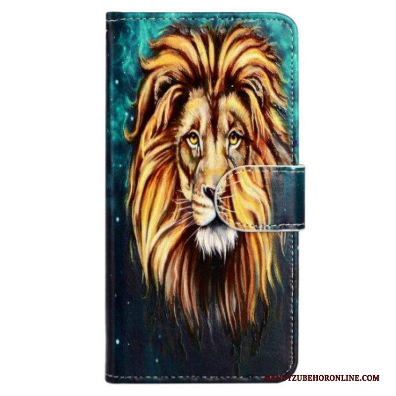 Custodia A Portafoglio iPhone 15 Cordino Con Grafica Leone