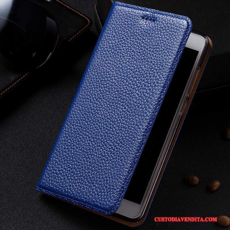 Custodia Htc One A9s Folio Telefono Blu, Cover Htc One A9s Pelle Litchi Anti-caduta