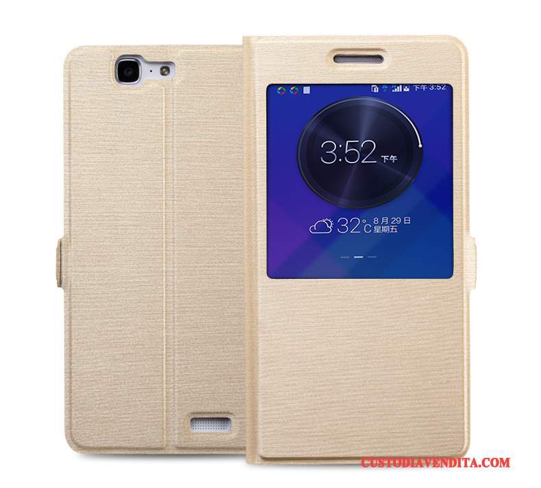 Custodia Huawei Ascend G7 Folio Oro Nero, Cover Huawei Ascend G7 Pelle Telefono Anti-caduta