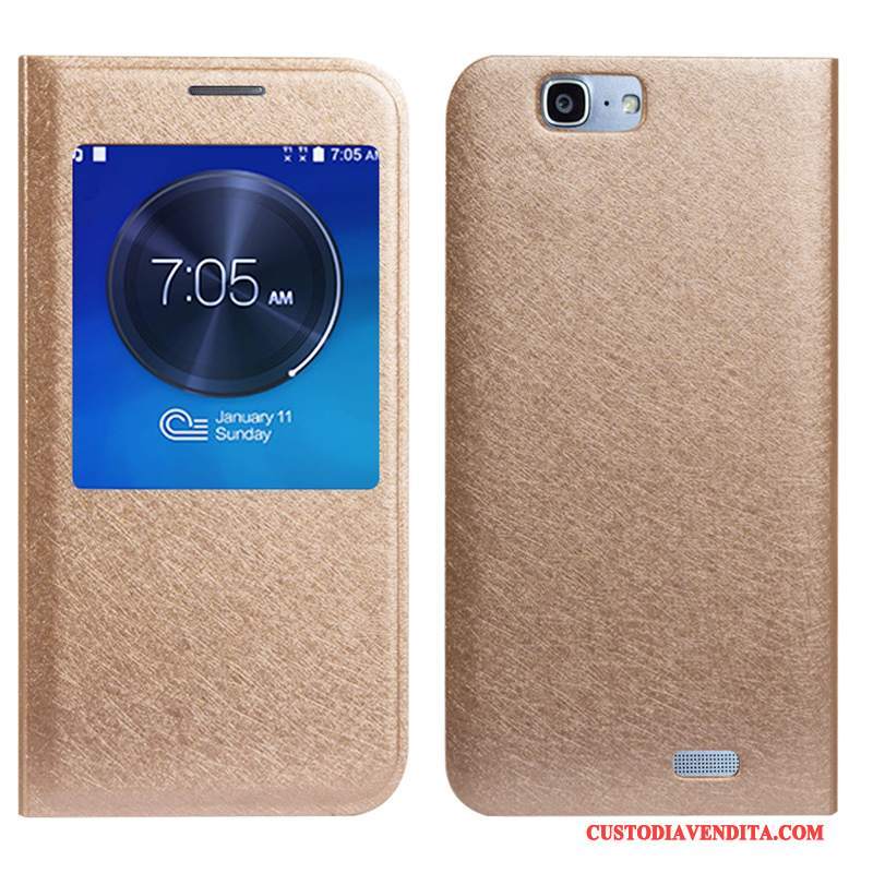 Custodia Huawei Ascend G7 Pelle Sottile Oro, Cover Huawei Ascend G7 Protezione Telefono