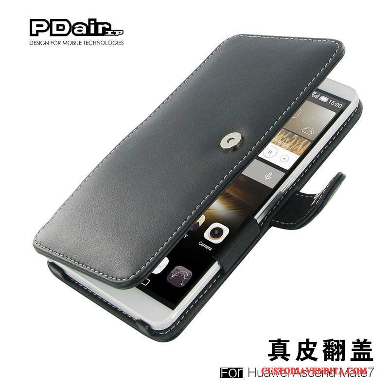 Custodia Huawei Ascend Mate 7 Pelle Borse Semplici, Cover Huawei Ascend Mate 7 Protezione Affari Nero