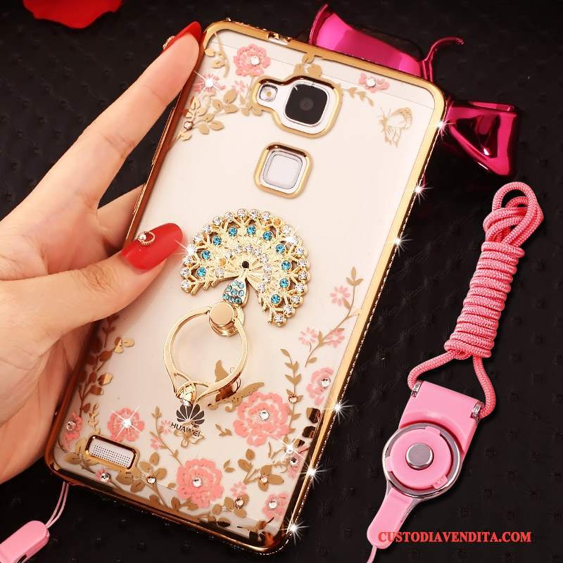 Custodia Huawei Ascend Mate 7 Strass Ring Ornamenti Appesi, Cover Huawei Ascend Mate 7 Silicone Telefono Oro