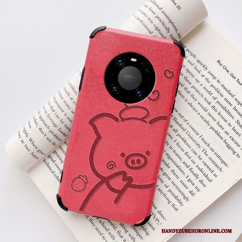 Custodia Huawei Mate 40 Pro Goffratura Nuovo Morbido, Cover Huawei Mate 40 Pro Pelle Telefono Rosso