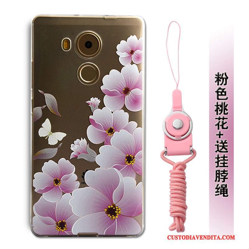 Custodia Huawei Mate 8 Silicone Morbido Ornamenti Appesi, Cover Huawei Mate 8 Goffratura Anti-caduta Rosa