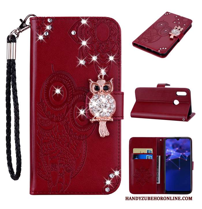 Custodia Huawei P Smart 2019 Pelle Ornamenti Appesi Gattino, Cover Huawei P Smart 2019 Strass Telefono