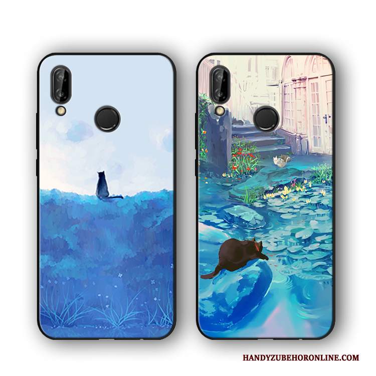 Custodia Huawei P Smart+ Cartone Animato Blu Morbido, Cover Huawei P Smart+ Protezione Anti-caduta Gattino