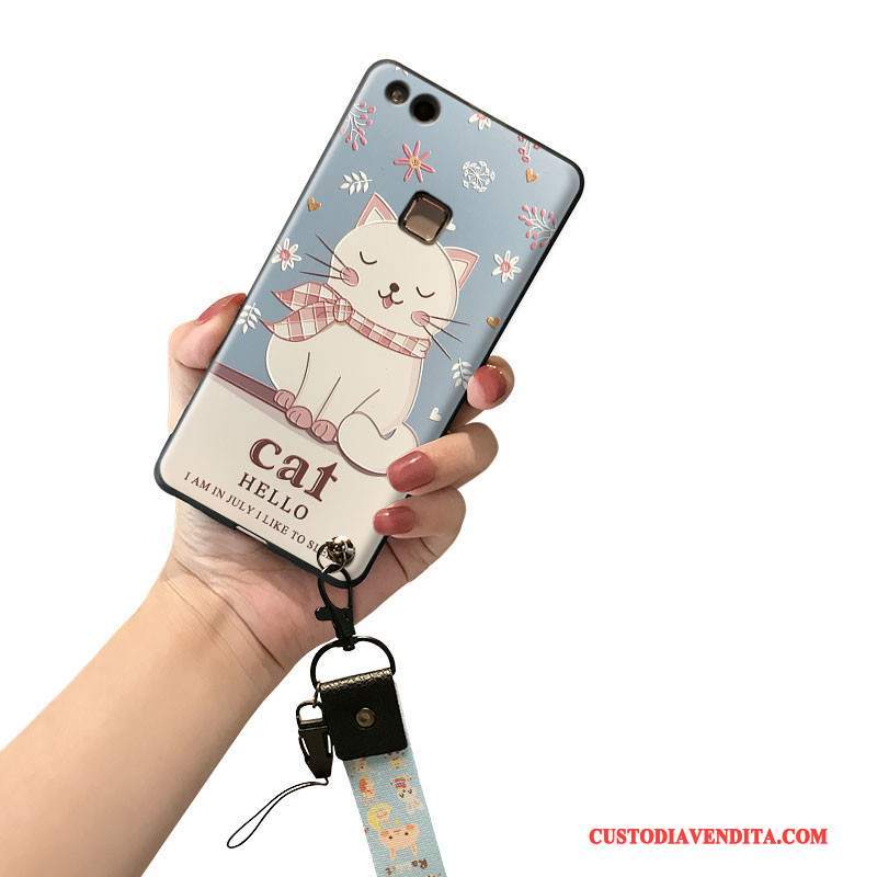 Custodia Huawei P10 Lite Silicone Telefono Collo Appeso, Cover Huawei P10 Lite Protezione Blu Chiaro Bello