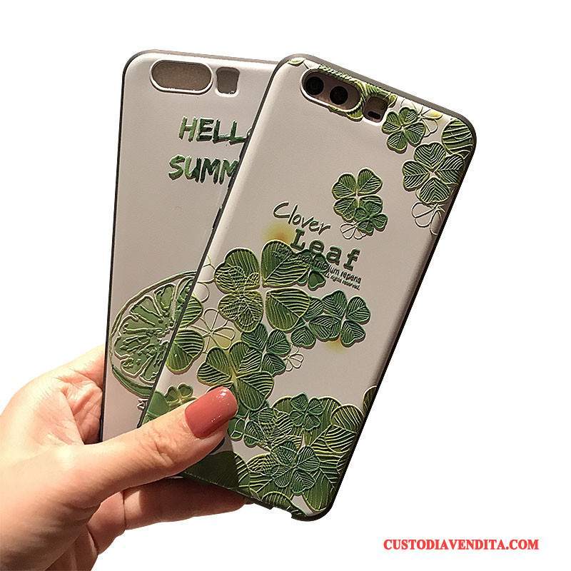 Custodia Huawei P10 Plus Goffratura Macchiati Morbido, Cover Huawei P10 Plus Silicone Verdetelefono