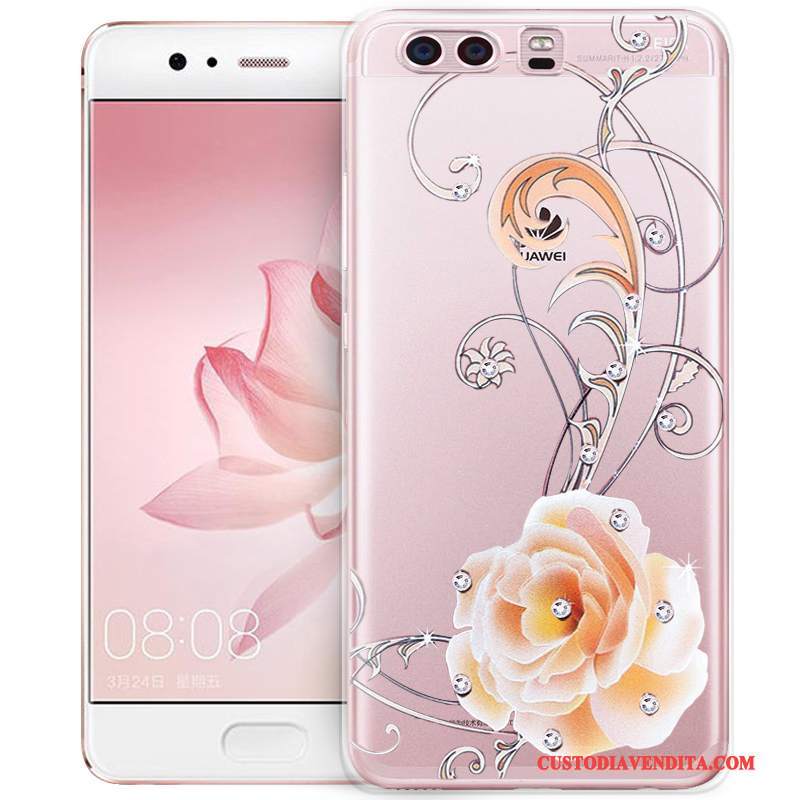 Custodia Huawei P10 Plus Goffratura Telefono Tendenza, Cover Huawei P10 Plus Protezione Rosa Morbido