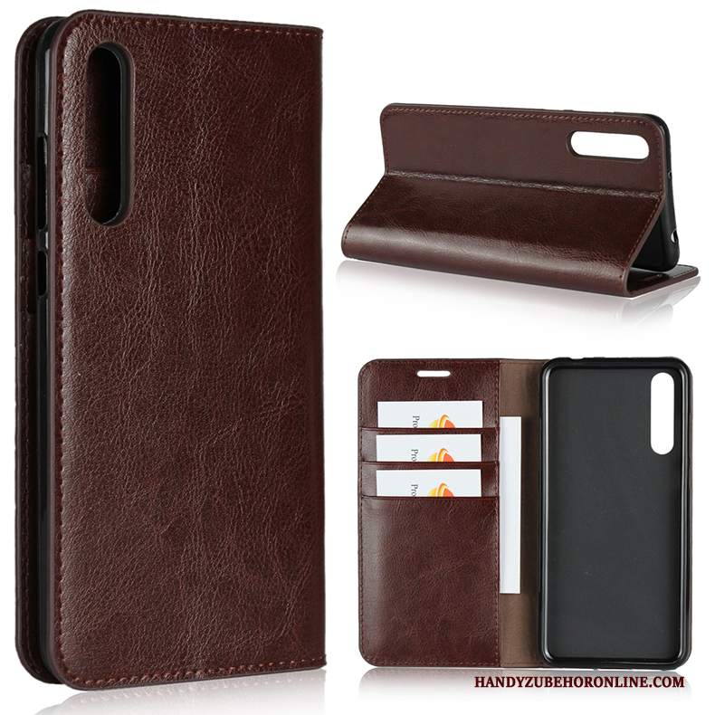 Custodia Huawei P20 Pelle Marrone Pellicola Protettiva, Cover Huawei P20 Folio Carta Mucca