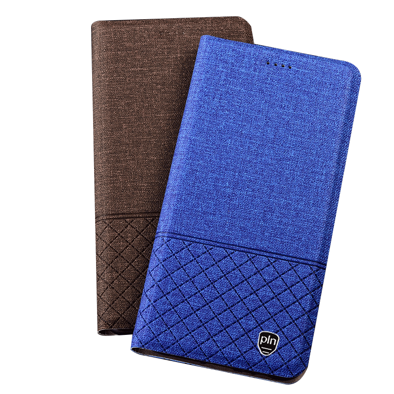 Custodia Huawei P30 Pro Pelle A Quadri Tutto Incluso, Cover Huawei P30 Pro Protezione Blu Cotone E Lino