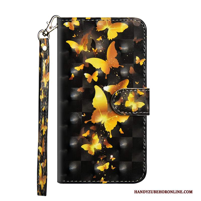 Custodia Huawei P30 Pro Pelle Telefono Farfalla, Cover Huawei P30 Pro Folio Nero Oro