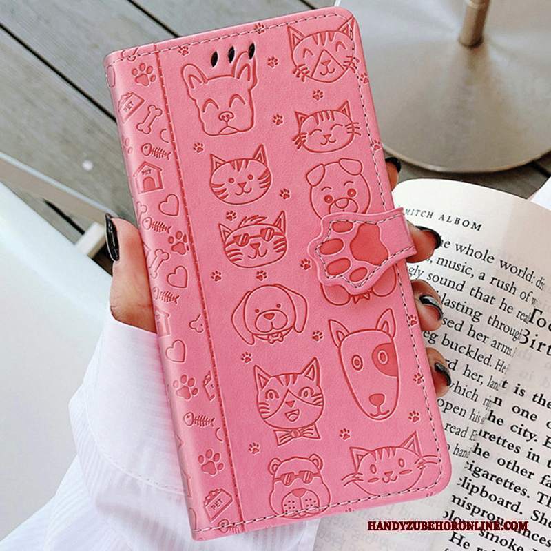 Custodia Huawei P40 Lite E Goffratura Rosa Cane, Cover Huawei P40 Lite E Folio Telefono Gattino