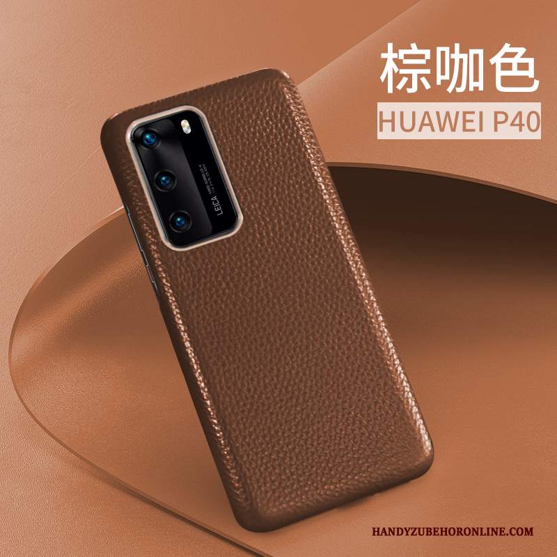 Custodia Huawei P40 Pelle Anti-caduta Mucca, Cover Huawei P40 Protezione Affari High End