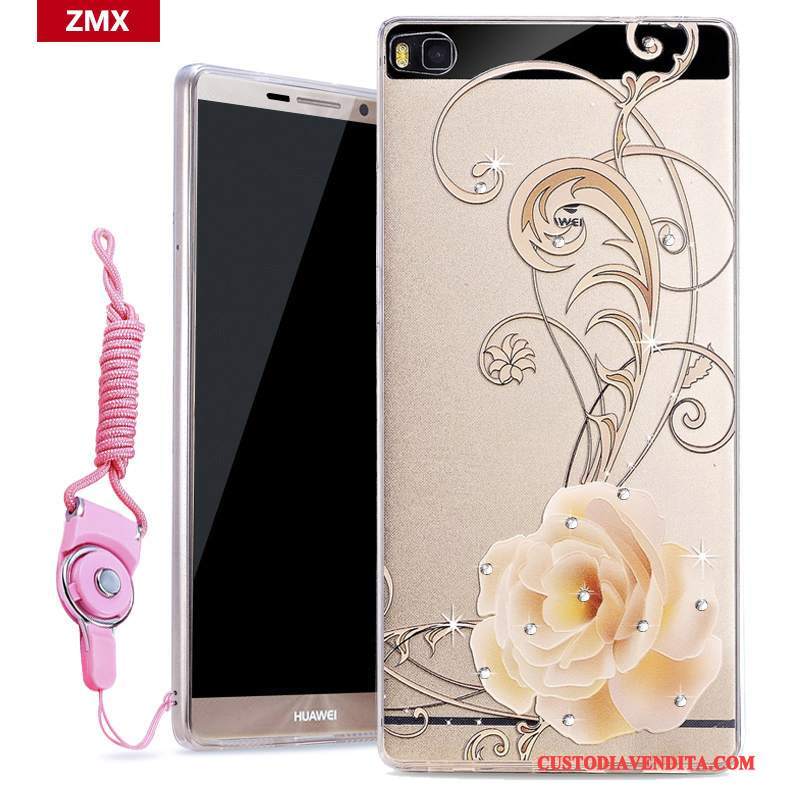 Custodia Huawei P8 Strass Giallo Trasparente, Cover Huawei P8 Silicone Alto Anti-caduta