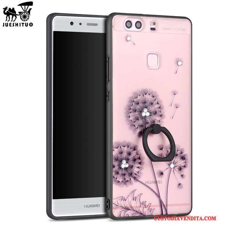 Custodia Huawei P9 Creativo Ornamenti Appesitelefono, Cover Huawei P9 Strass Rosa Tutto Incluso