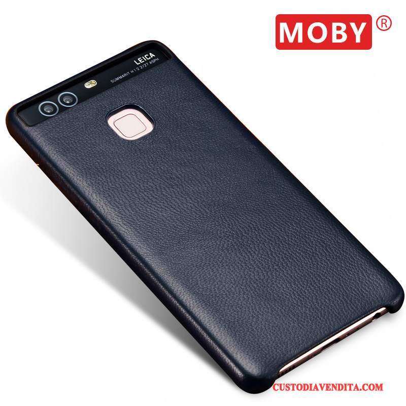 Custodia Huawei P9 Pelle Alta Qualità Blu Scuro, Cover Huawei P9 Protezione Sottilitelefono
