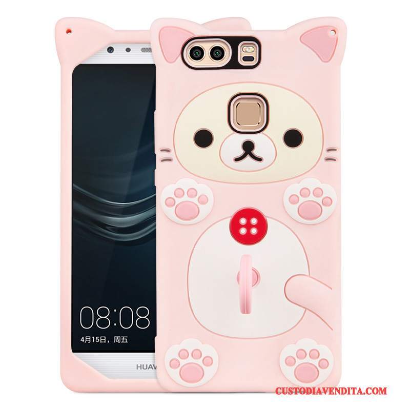 Custodia Huawei P9 Plus Silicone Anti-caduta Rosa, Cover Huawei P9 Plus Protezione Ring Coniglio