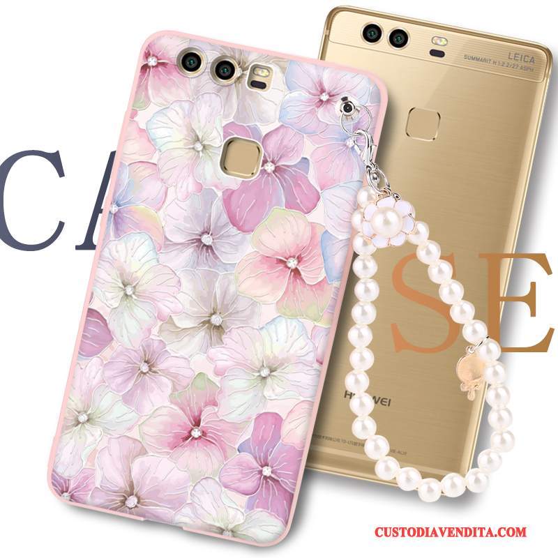 Custodia Huawei P9 Silicone Morbido Ornamenti Appesi, Cover Huawei P9 Cartone Animato Telefono Rosa