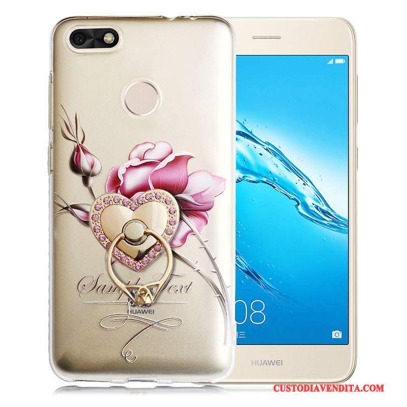 Custodia Huawei Y6 Pro 2017 Goffratura Telefono Rosa, Cover Huawei Y6 Pro 2017 Protezione Trasparente