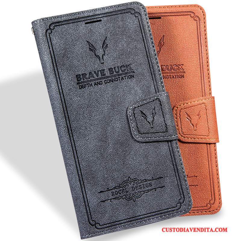 Custodia Huawei Y6 Pro 2017 Protezione Tutto Incluso Colore Profondo, Cover Huawei Y6 Pro 2017 Folio Grigio Anti-caduta