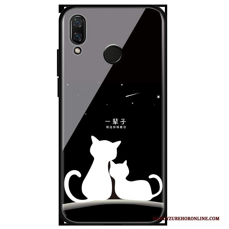 Custodia Huawei Y7 2019 Cartone Animato Telefono Vetro, Cover Huawei Y7 2019 Protezione Tempra Tendenza