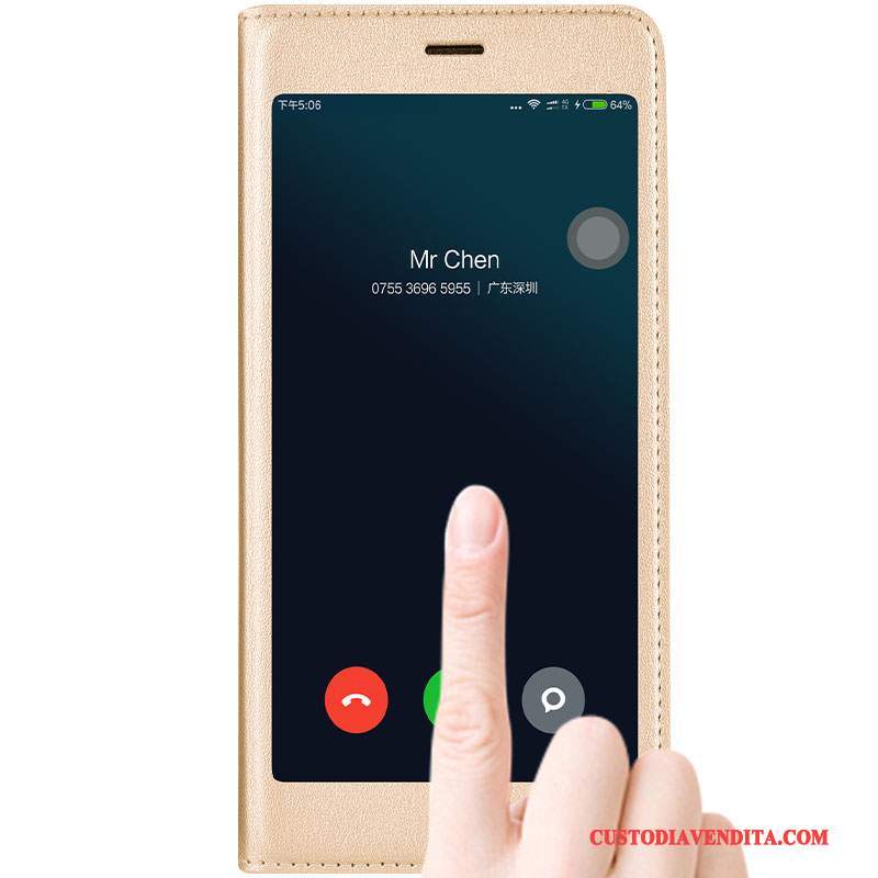 Custodia Mi Note 3 Folio Tutto Incluso Anti-caduta, Cover Mi Note 3 Pelle Oro Piccola