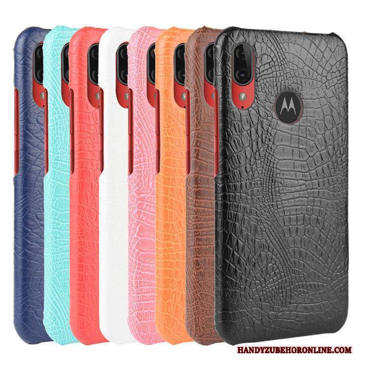 Custodia Moto E6 Plus Pelle Difficile Tendenza, Cover Moto E6 Plus Protezione Nero Modello Coccodrillo