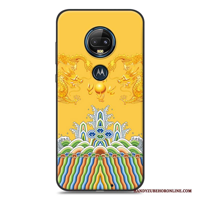 Custodia Moto G7 Cartone Animato Macchiatitelefono, Cover Moto G7 Silicone Nero Giallo