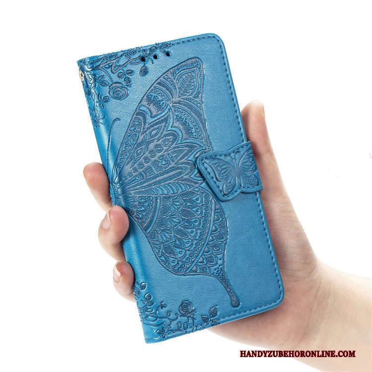 Custodia Moto G8 Power Lite Folio Telefono Supporto, Cover Moto G8 Power Lite Pelle Blu Anti-caduta