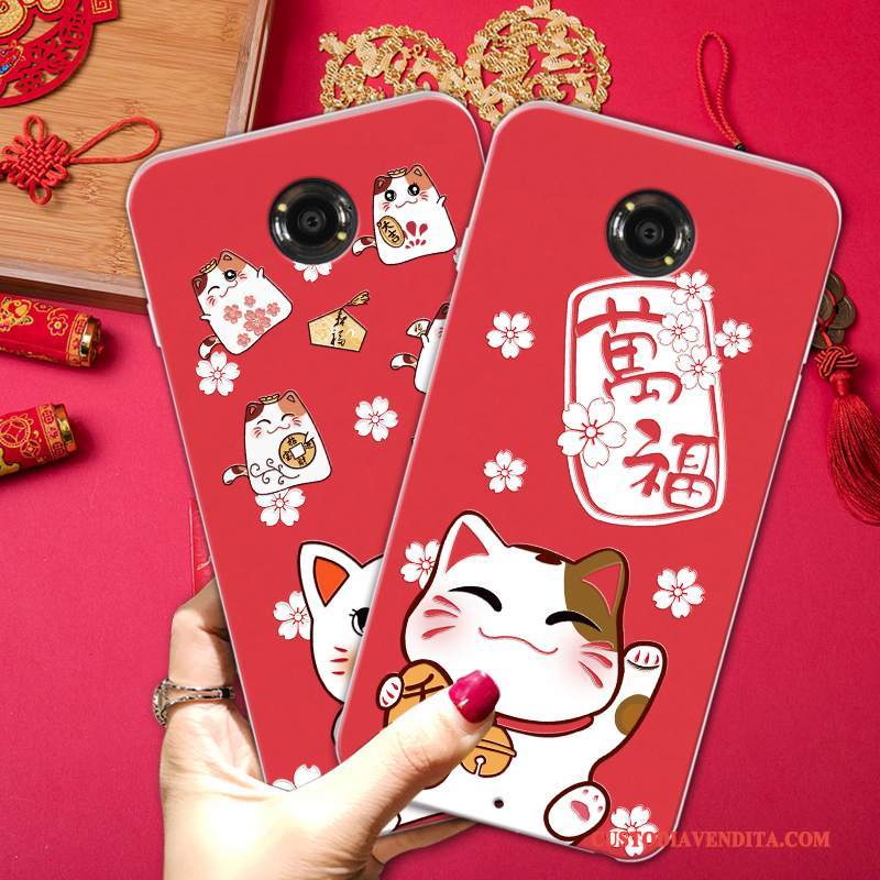 Custodia Moto Nexus 6 Goffratura Rosso Anti-caduta, Cover Moto Nexus 6 Ricchezza Festivo