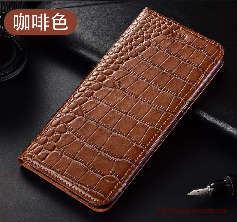 Custodia Motorola One Hyper Folio Marrone Modello Coccodrillo, Cover Motorola One Hyper Pelle Anti-cadutatelefono