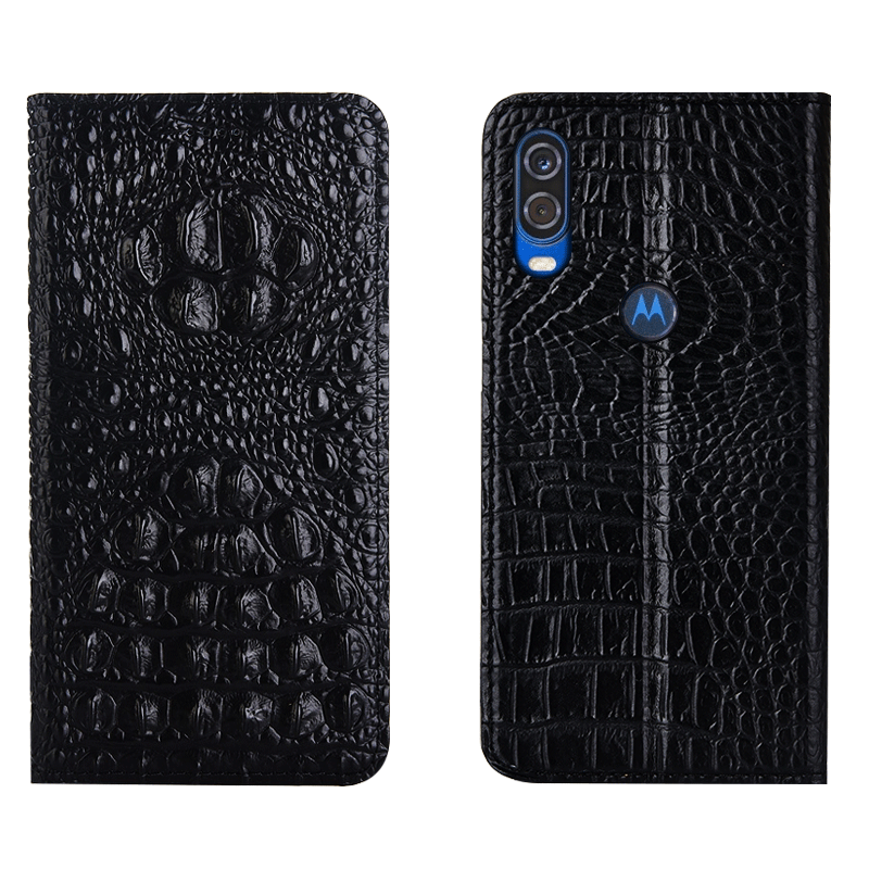 Custodia Motorola One Vision Folio Nerotelefono, Cover Motorola One Vision Pelle Modello Coccodrillo Tutto Incluso