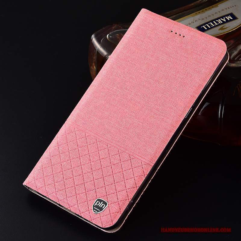 Custodia Motorola One Vision Pelle Cotone E Lino Rosa, Cover Motorola One Vision Protezione Tutto Inclusotelefono