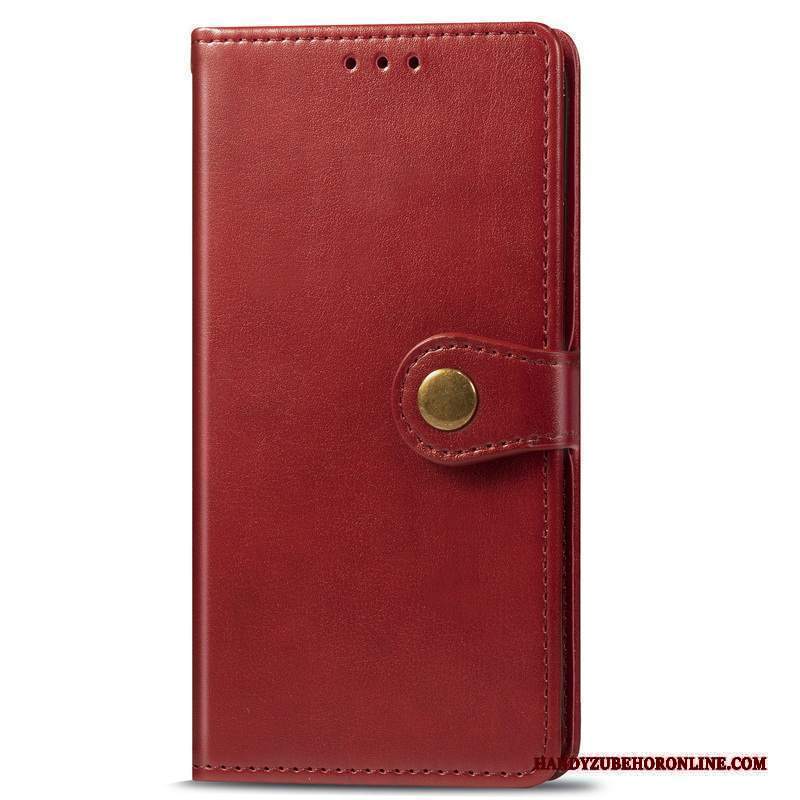 Custodia Motorola One Vision Protezione Monocromatico Rosso, Cover Motorola One Vision Folio Telefono Semplici