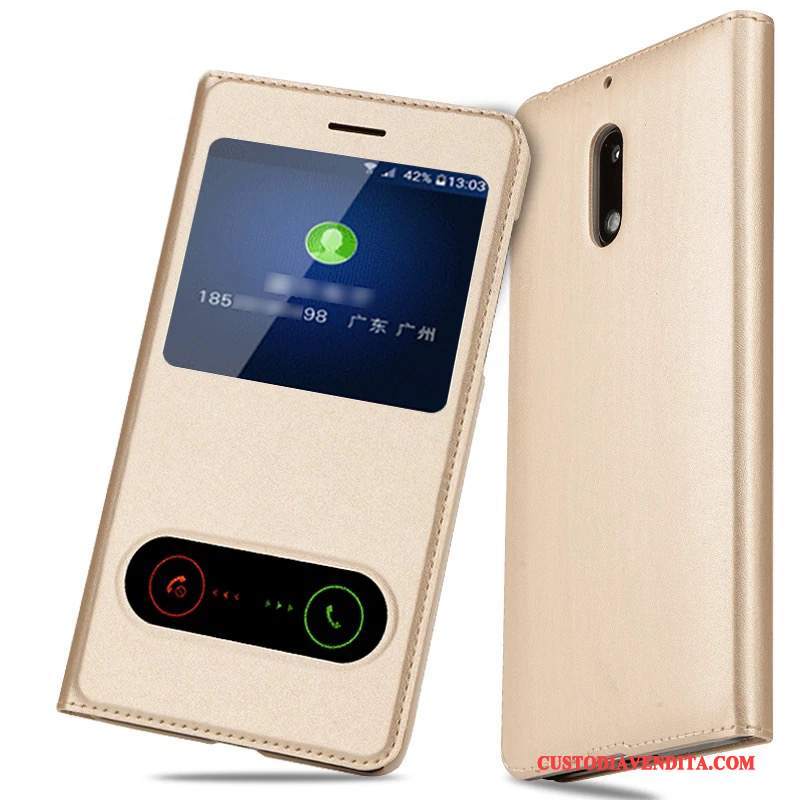 Custodia Nokia 6 Folio Oro Tutto Incluso, Cover Nokia 6 Pelle Telefono Anti-caduta