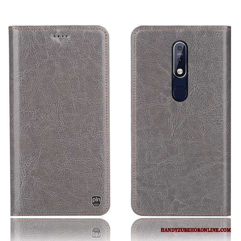 Custodia Nokia 7.1 Folio Grigio Modello, Cover Nokia 7.1 Pelle Telefono
