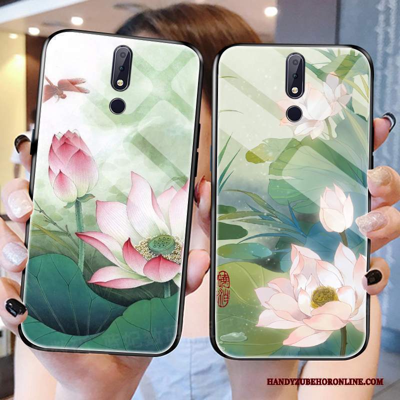 Custodia Nokia 7.1 Verde Vetro, Cover Nokia 7.1 Fiori Vento