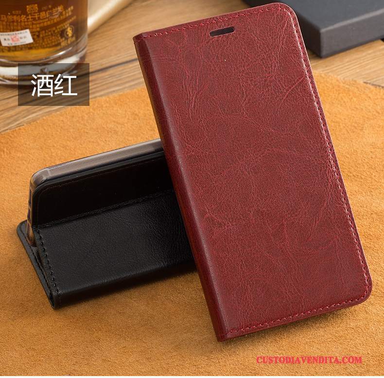 Custodia Nokia 7 Pelle Vino Rosso Lusso, Cover Nokia 7 Folio Telefono Morbido
