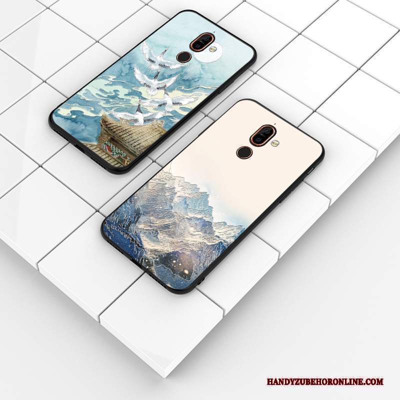 Custodia Nokia 7 Plus Goffratura Di Personalità Macchiati, Cover Nokia 7 Plus Protezione Telefono Blu