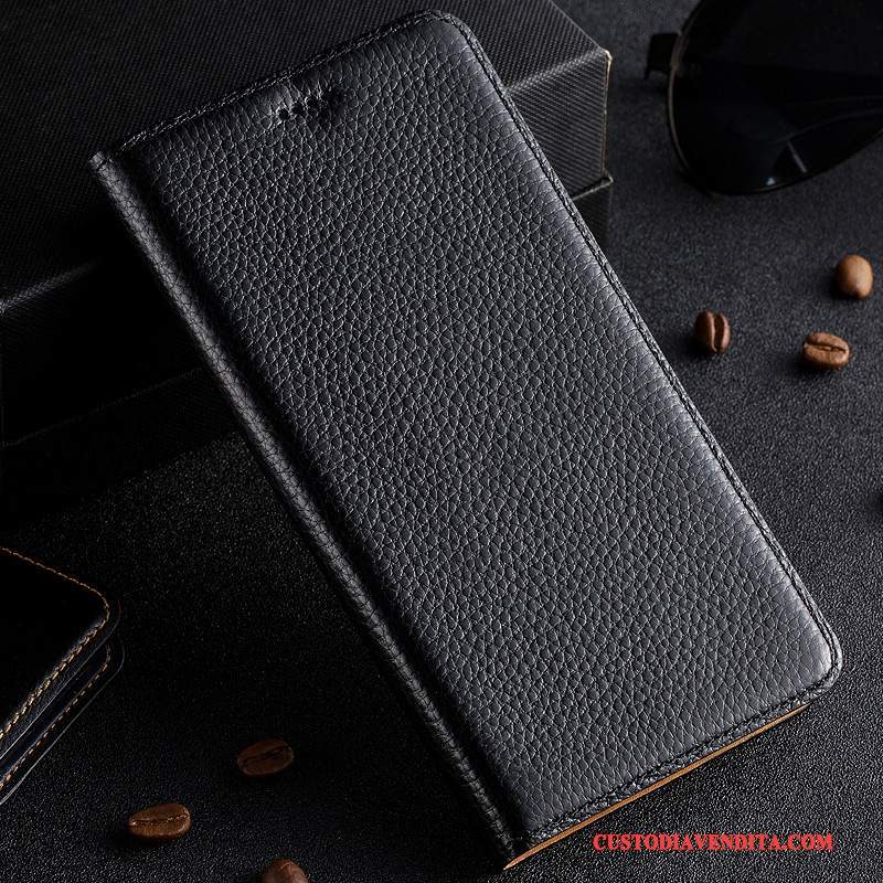 Custodia Redmi 5a Pelle Piccola Nero, Cover Redmi 5a Folio Rosso Litchi