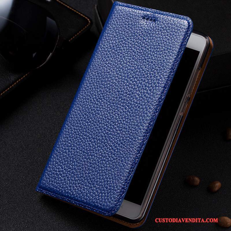 Custodia Redmi Note 5 Folio Litchi Blu, Cover Redmi Note 5 Pelle Rossotelefono