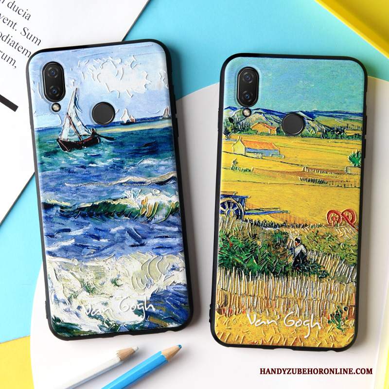 Custodia Redmi Note 7 Goffratura Giallo Pittura Ad Olio, Cover Redmi Note 7 Cartone Animato Macchiati Rosso