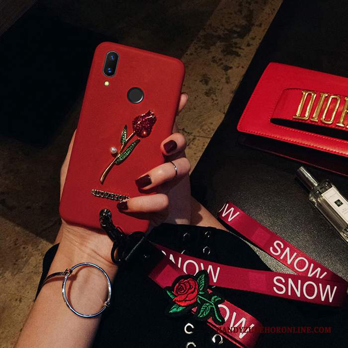 Custodia Redmi Note 7 Silicone Net Red Rosa, Cover Redmi Note 7 Protezione Rosso Piccola