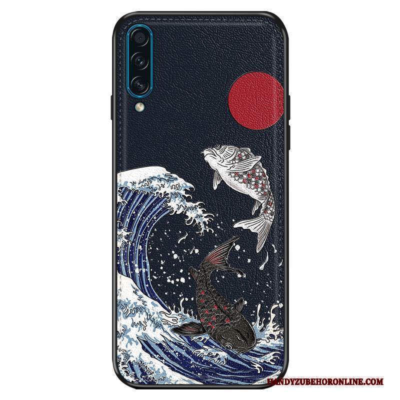 Custodia Samsung Galaxy A30s Goffratura Blu Sottile, Cover Samsung Galaxy A30s Pelle Di Personalità Anti-caduta