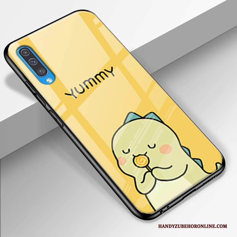 Custodia Samsung Galaxy A50 Cartone Animato Telefono Bello, Cover Samsung Galaxy A50 Silicone Giallo Vetro
