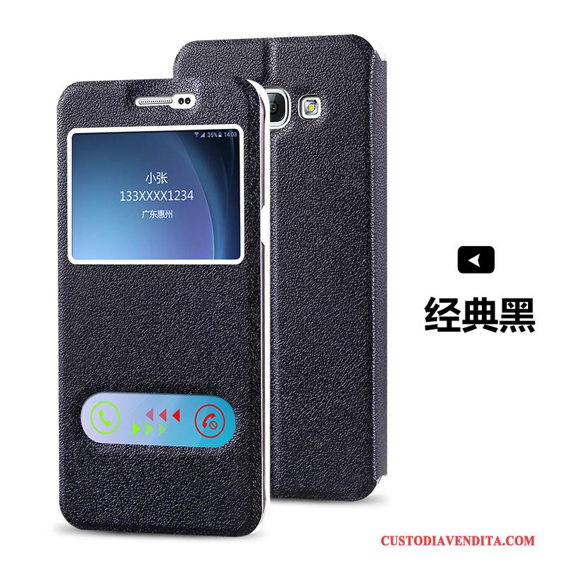 Custodia Samsung Galaxy A7 2015 Pelle Nero Super, Cover Samsung Galaxy A7 2015 Folio Anti-caduta Sottili
