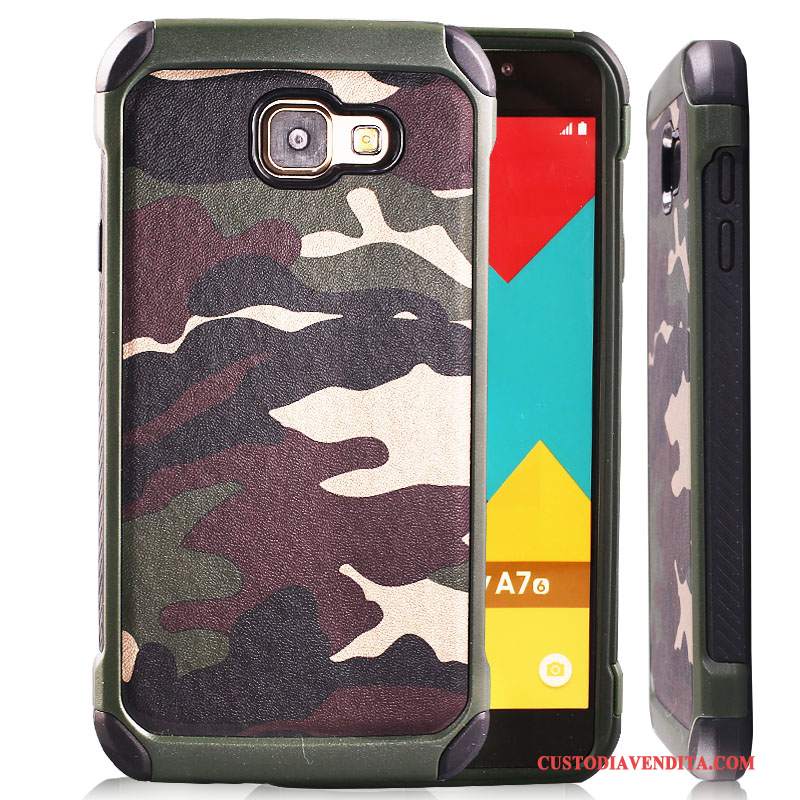 Custodia Samsung Galaxy A7 2016 Silicone Camuffamento Verde, Cover Samsung Galaxy A7 2016 Protezione Ring Supporto
