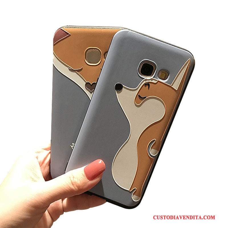 Custodia Samsung Galaxy A7 2017 Goffratura Nero Supporto, Cover Samsung Galaxy A7 2017 Silicone Macchiati Morbido